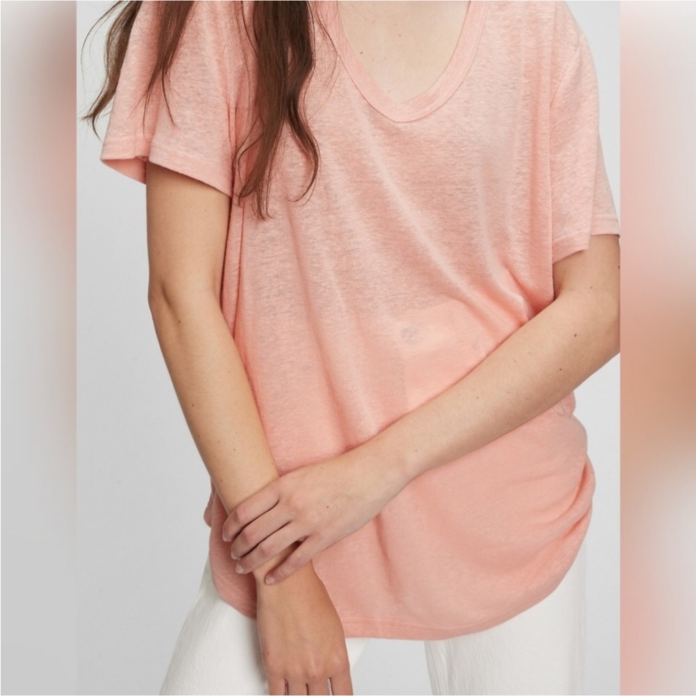 GAP‎ Pink Linen Blend Vneck Short Sleeve Tee